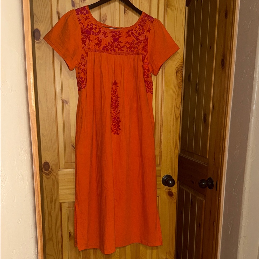 Mi Golondrina LILIANA dress with pockets-orange-size medium-midi length $425